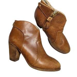 Boden Boots Womens Size 7.5 38 Brown Leather Ankle Zip Block Heel Booties Casual